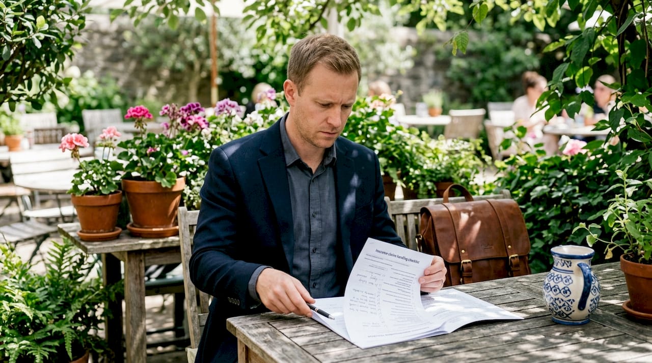 Hands pointing to insurance claims checklist
