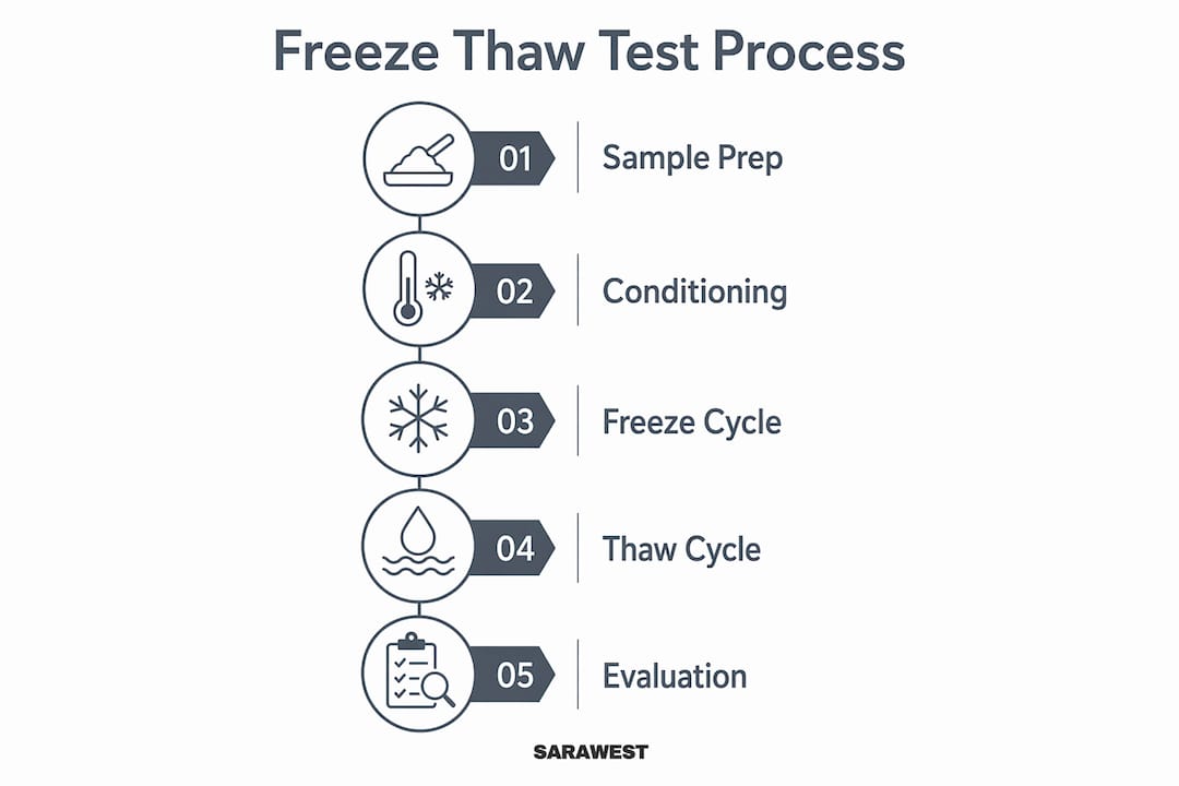Infographic showing freeze thaw test process steps
