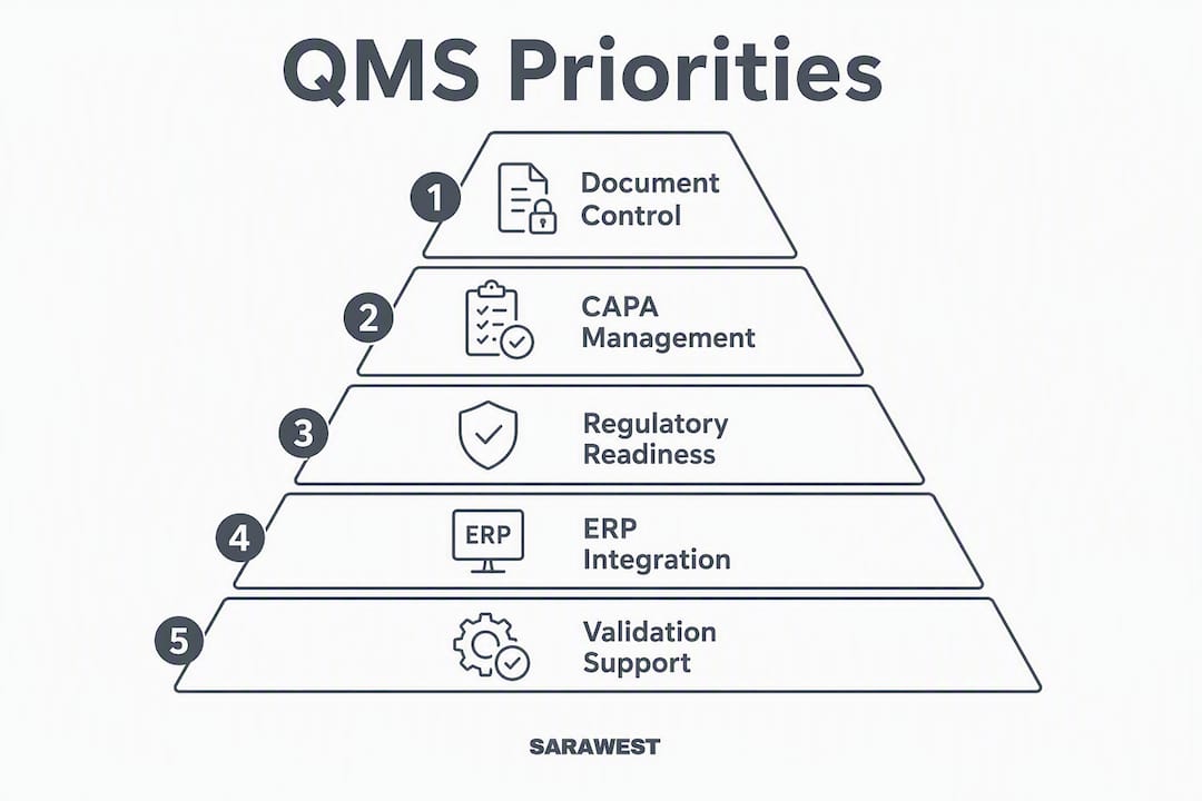 Infographic illustrating ranked QMS software features