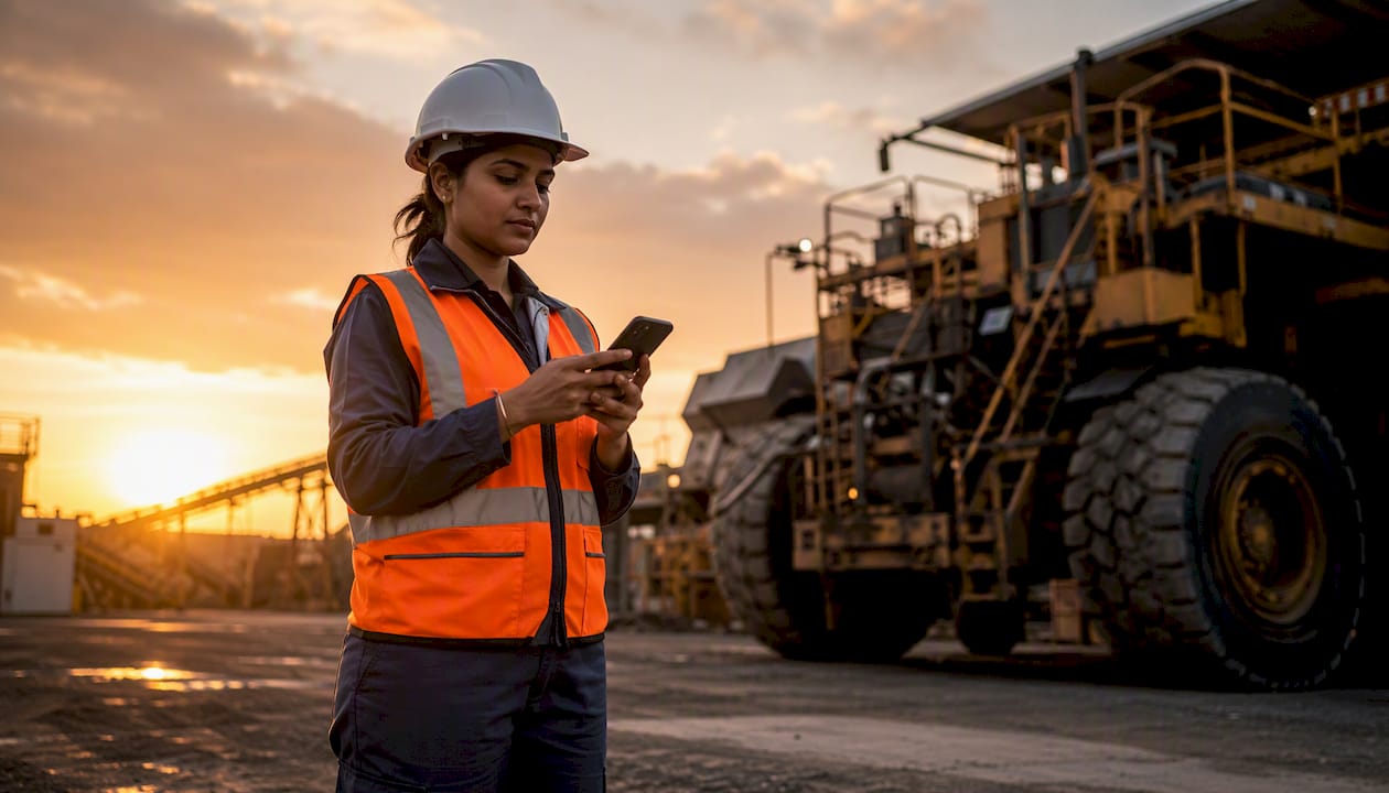 Female worker using mobile EHS app outdoors