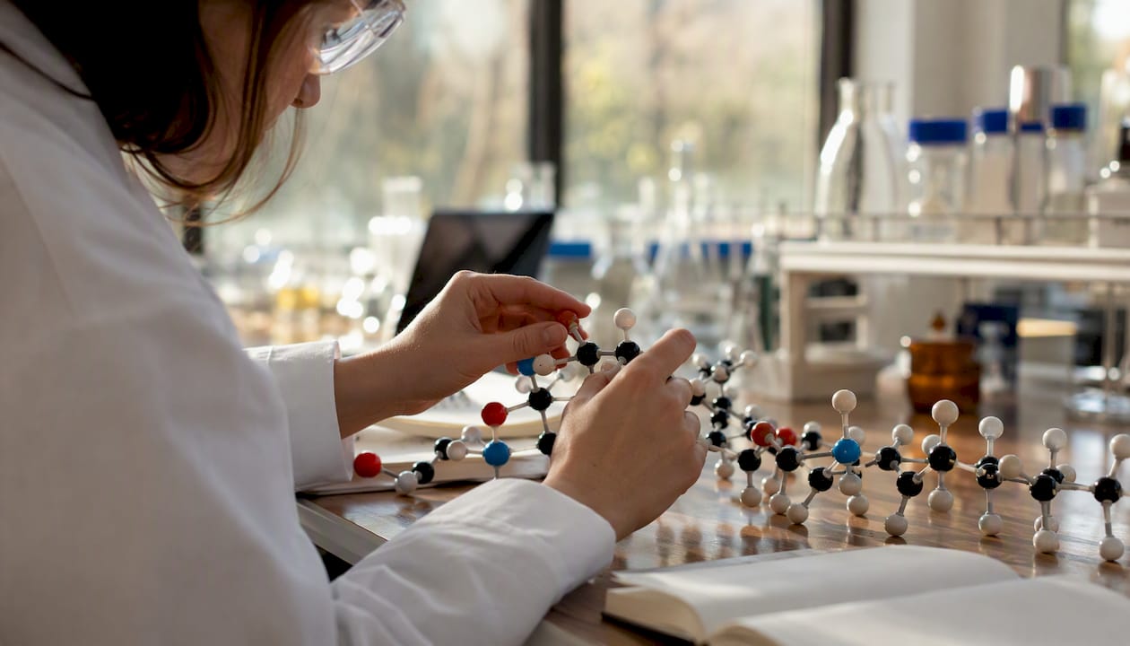 Chemist assembling molecular surfactant models