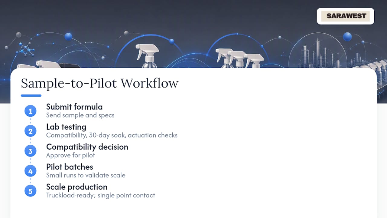 Get Your Formula Sample-Tested and Piloted With Sarawest USA — overview diagram