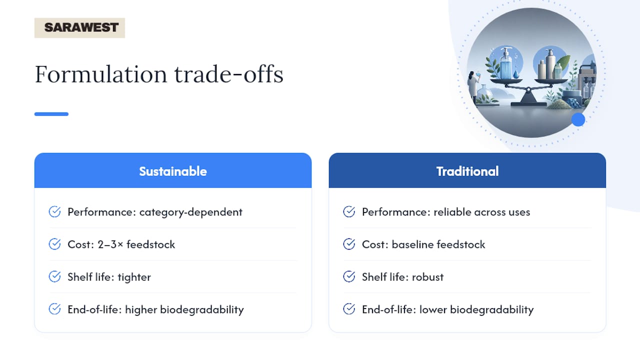 Comparison of sustainable and traditional formulations