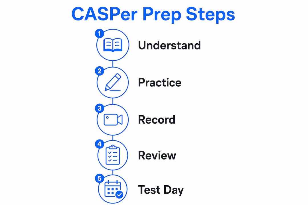 Infographic showing CASPer test preparation steps