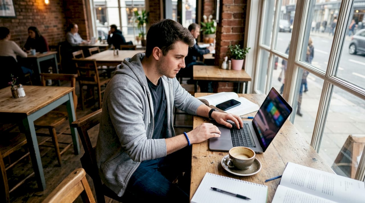 Student tracking med school letters on laptop and phone