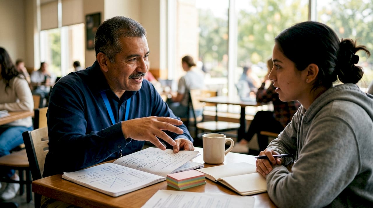 Academic advisor discussing MCAT and GPA data