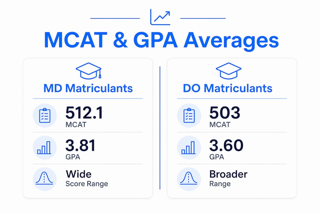 Infographic showing MCAT and GPA averages comparison
