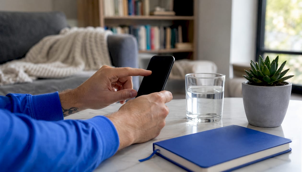 Close-up hands interacting with smartphone for tracking