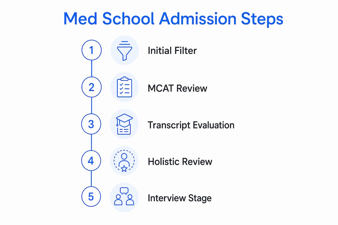 Infographic illustrating med school admissions steps