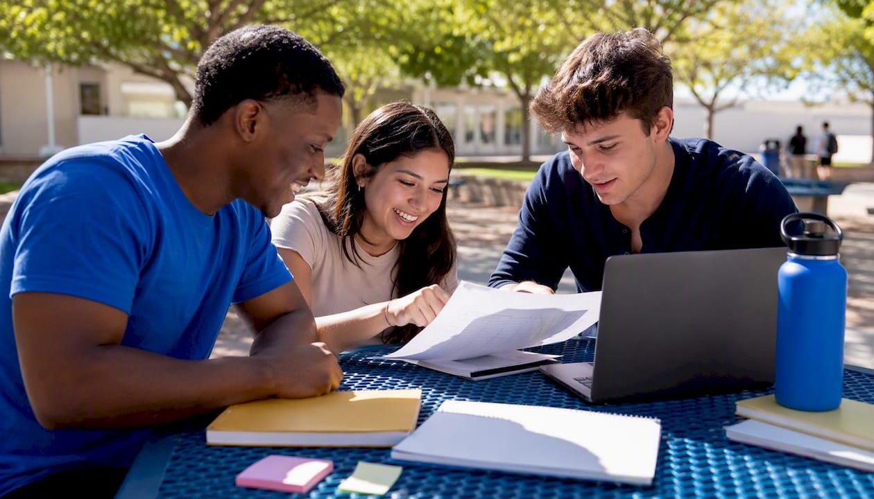 Students collaborating on med school selection