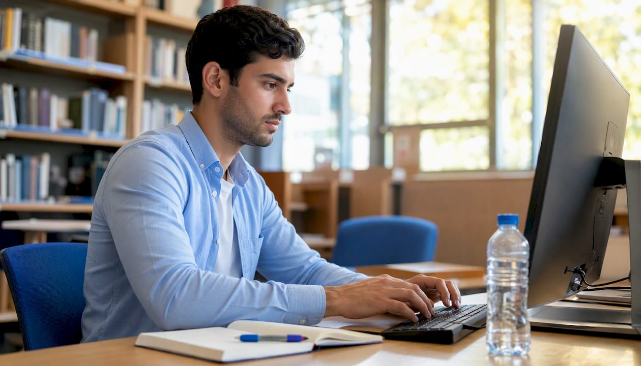 Candidate taking CASPer test in testing cubicle