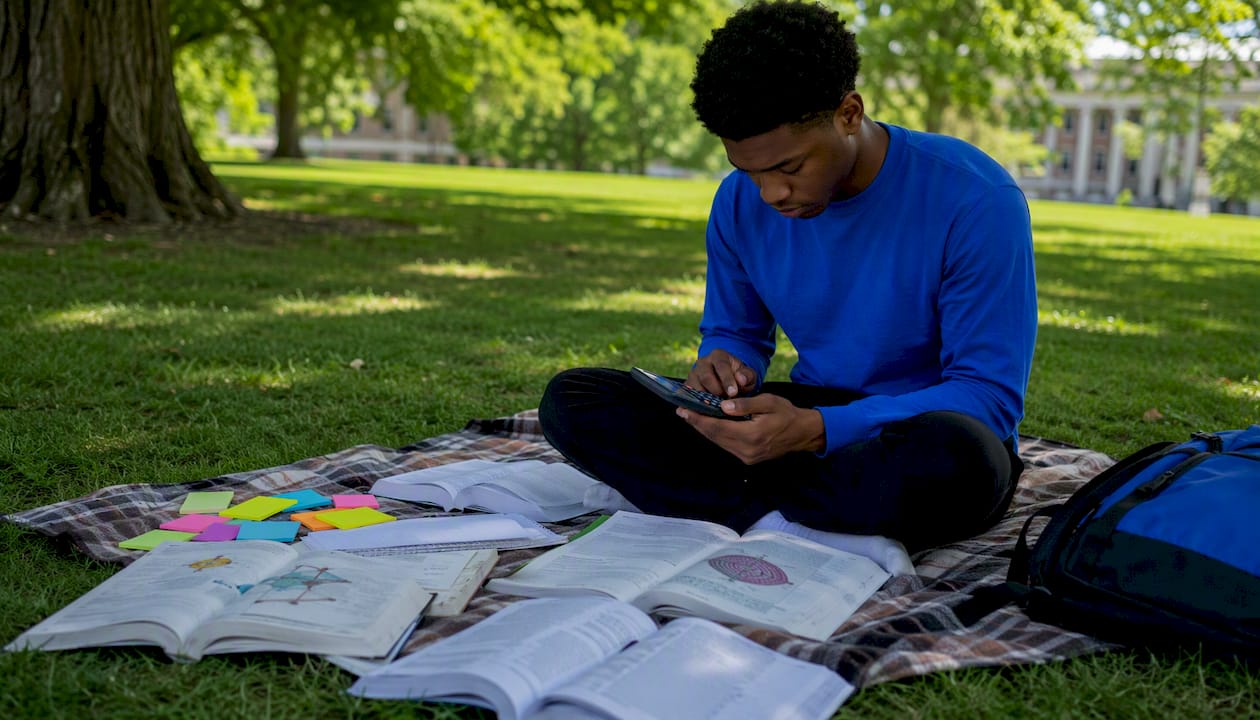 Student using calculator for science GPA