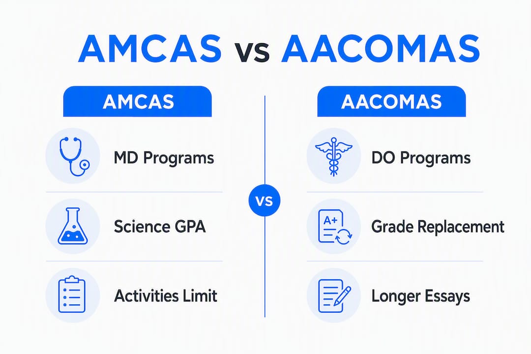 Infographic comparing AMCAS and AACOMAS features