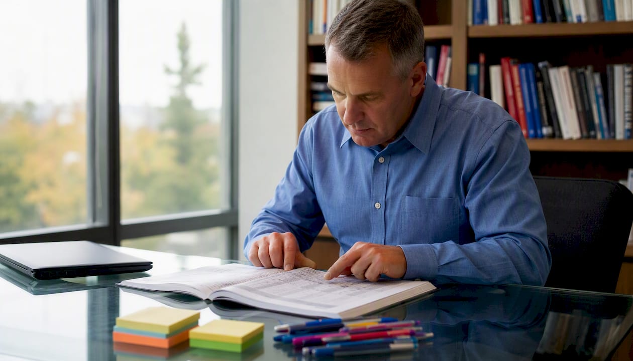 Advisor pointing to course catalog for GPA categories