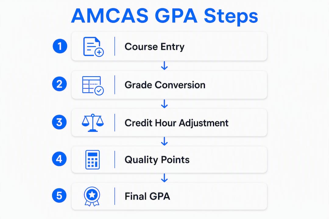 Infographic showing AMCAS GPA calculation steps