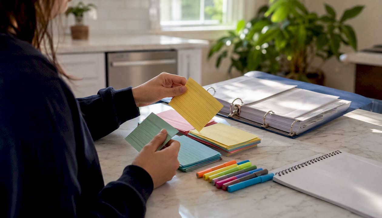 Premed student organizing application study materials