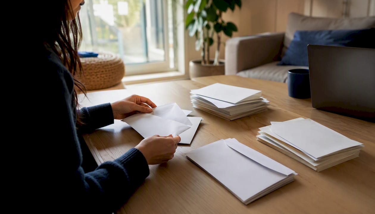 Hands sorting medical school letters