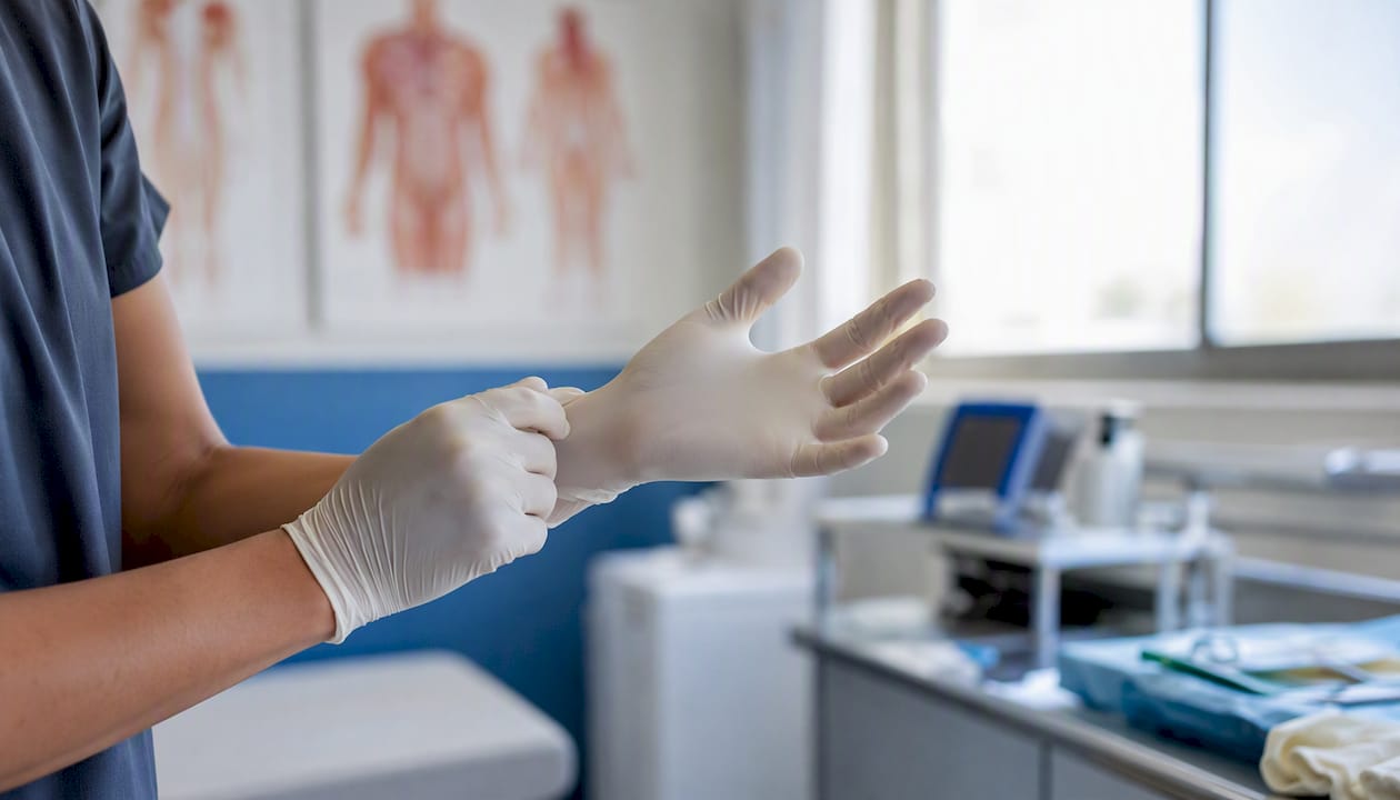 Hands preparing for clinical service in community health clinic