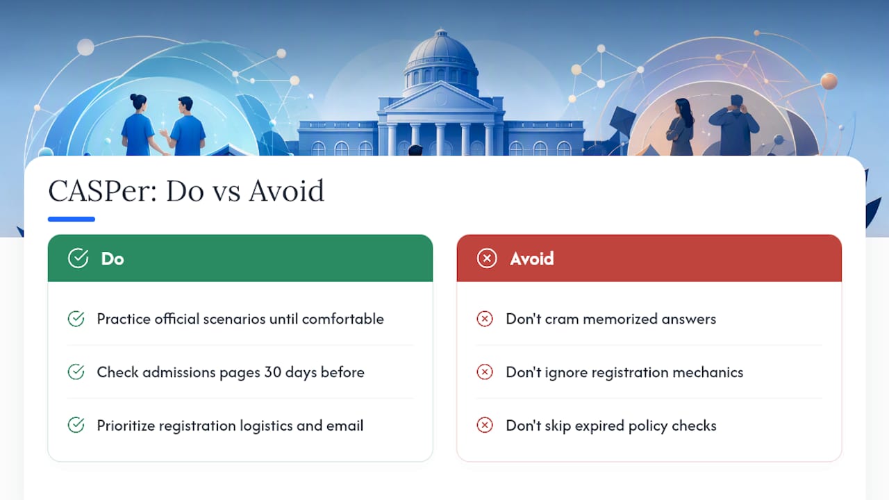 What the Conventional CASPer Advice Gets Wrong — overview diagram