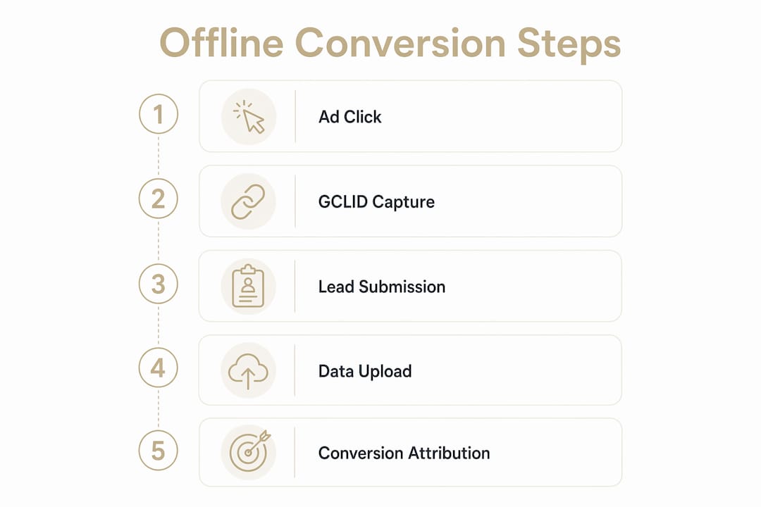 Infographic illustrating offline conversion tracking steps