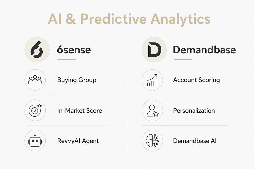 Infographic comparing AI and predictive features of 6sense and Demandbase