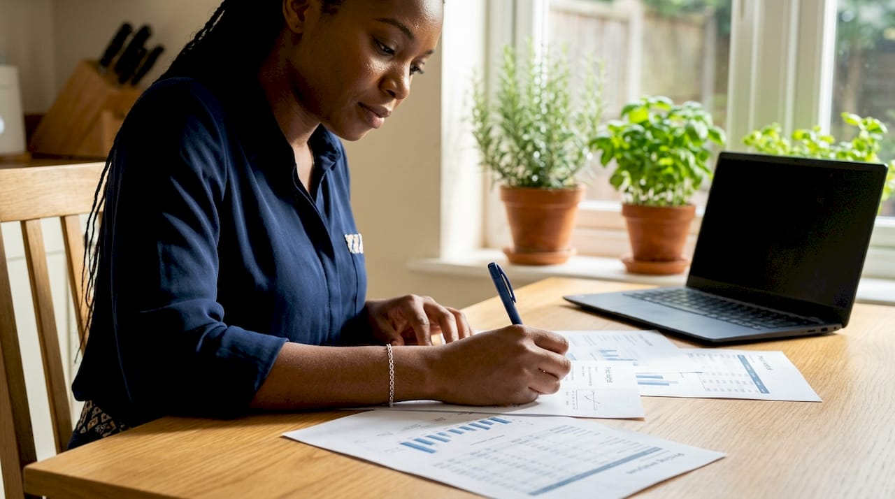 Close-up of hands reviewing pricing comparison sheet