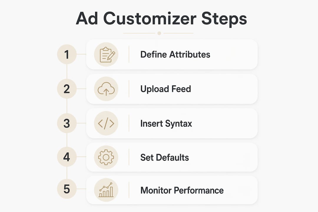 Infographic showing steps for ad customizer implementation