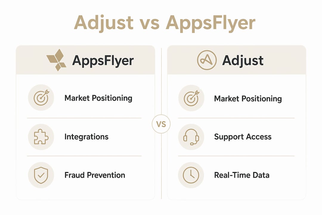 Infographic comparing Adjust and AppsFlyer features
