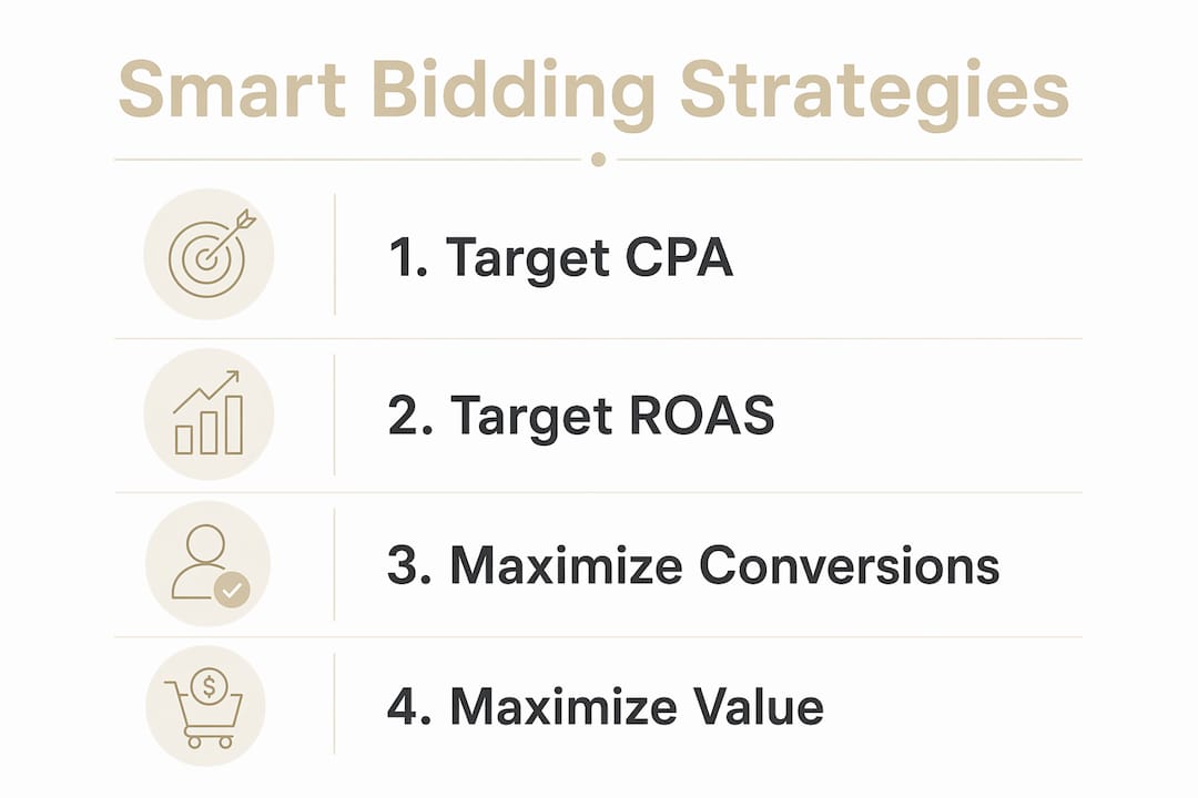 Infographic showing smart bidding strategies steps