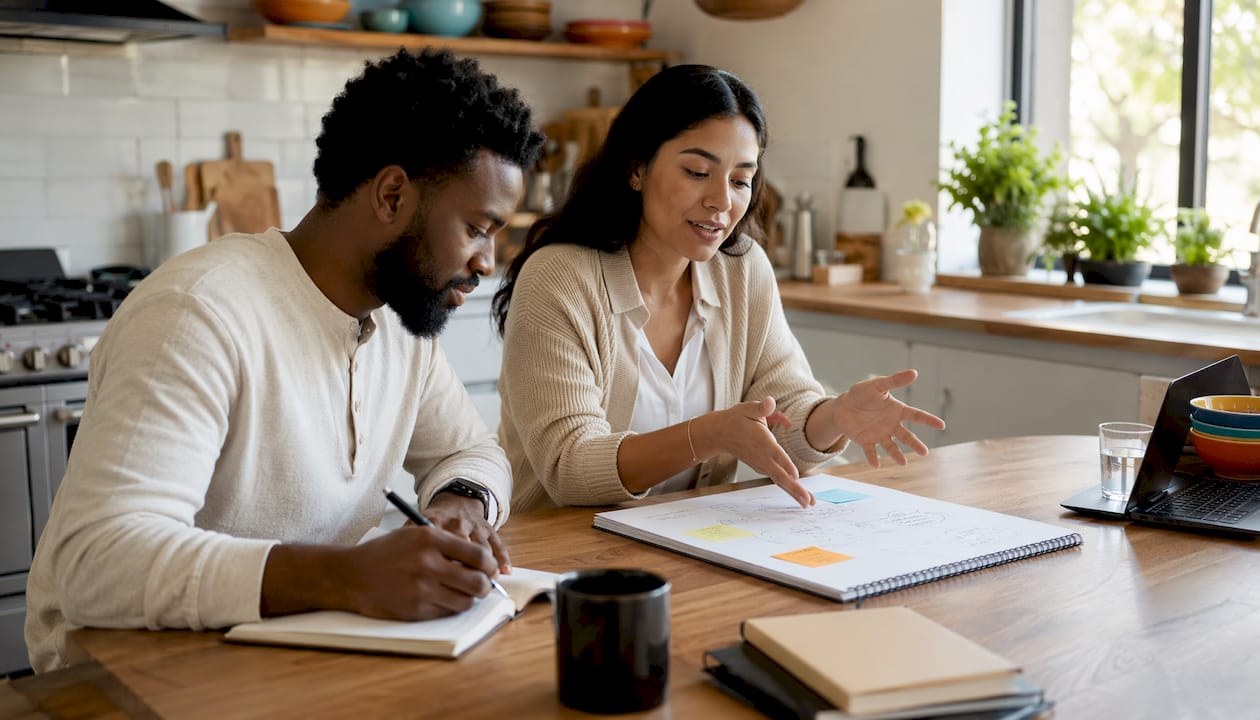Two marketers collaborating on analysis