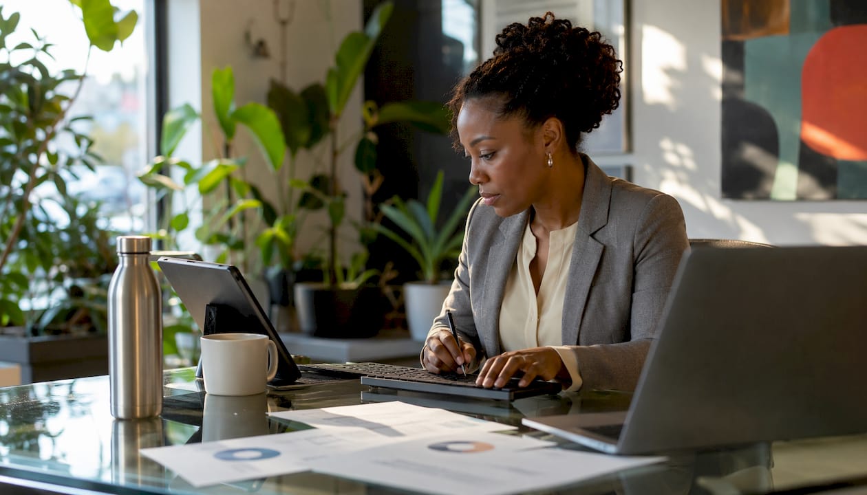 Woman managing enterprise integration in meeting room