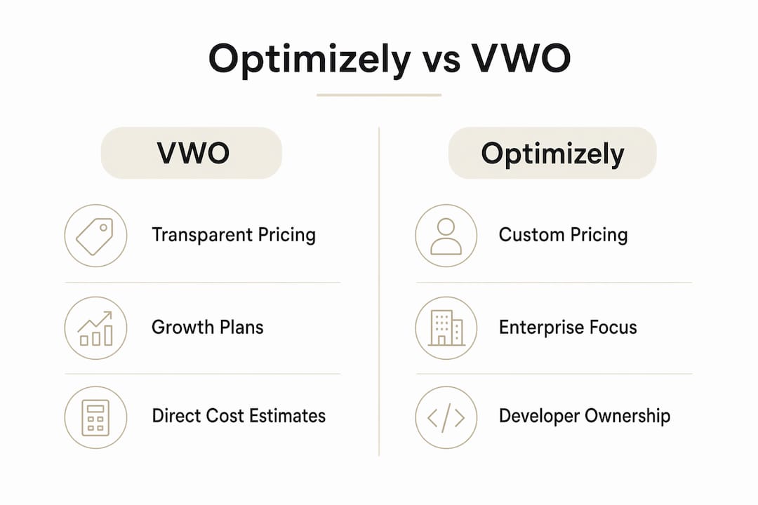 Infographic comparing Optimizely and VWO pricing and features