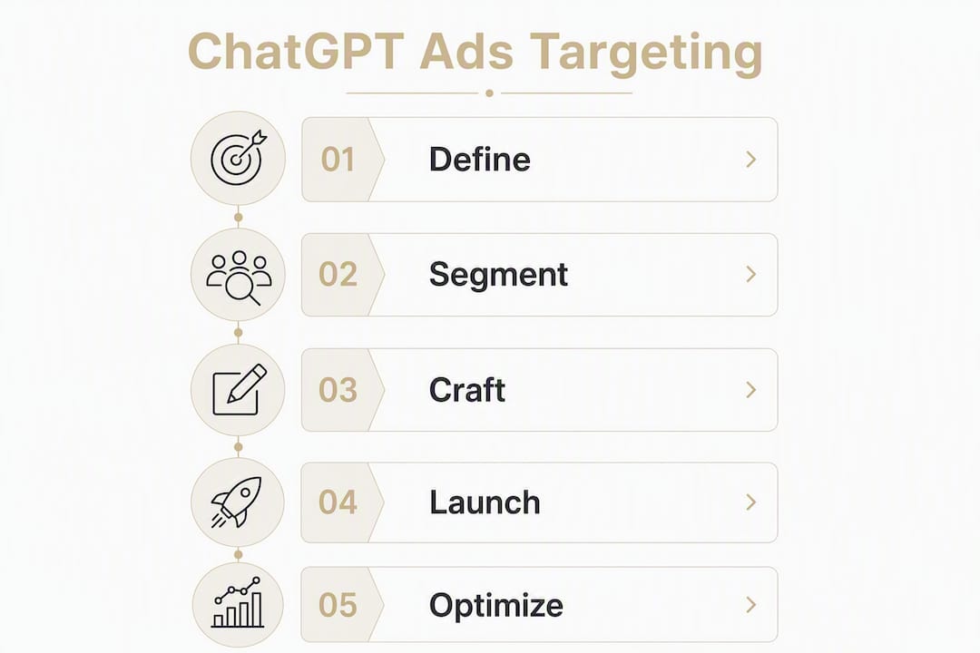 Infographic illustrating ChatGPT ad targeting steps