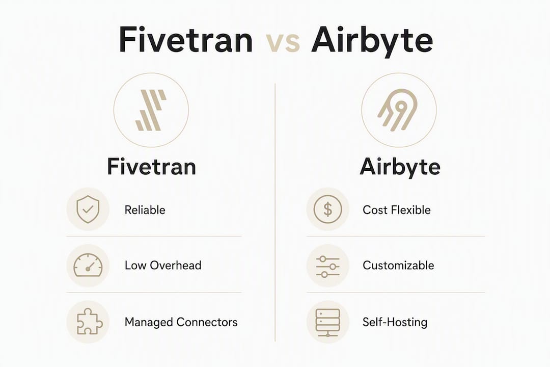 Infographic comparing Fivetran and Airbyte key features