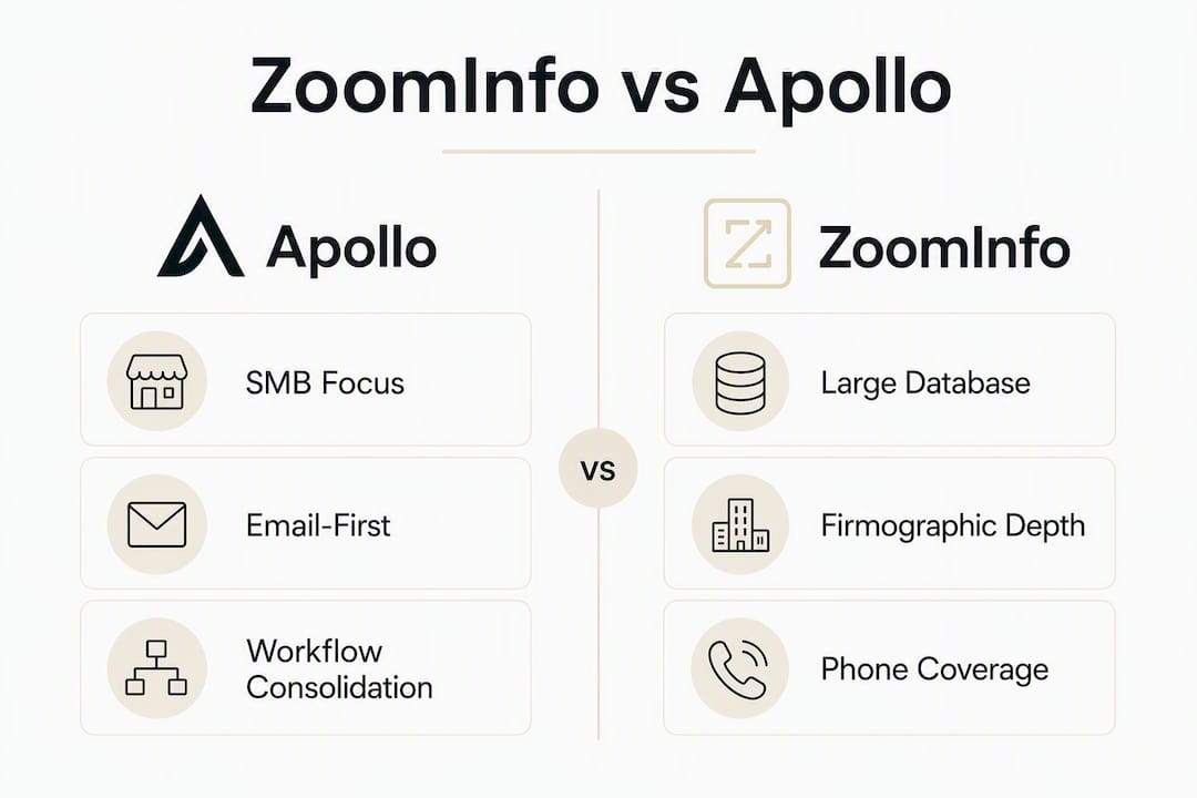 Infographic comparing Apollo and ZoomInfo key attributes
