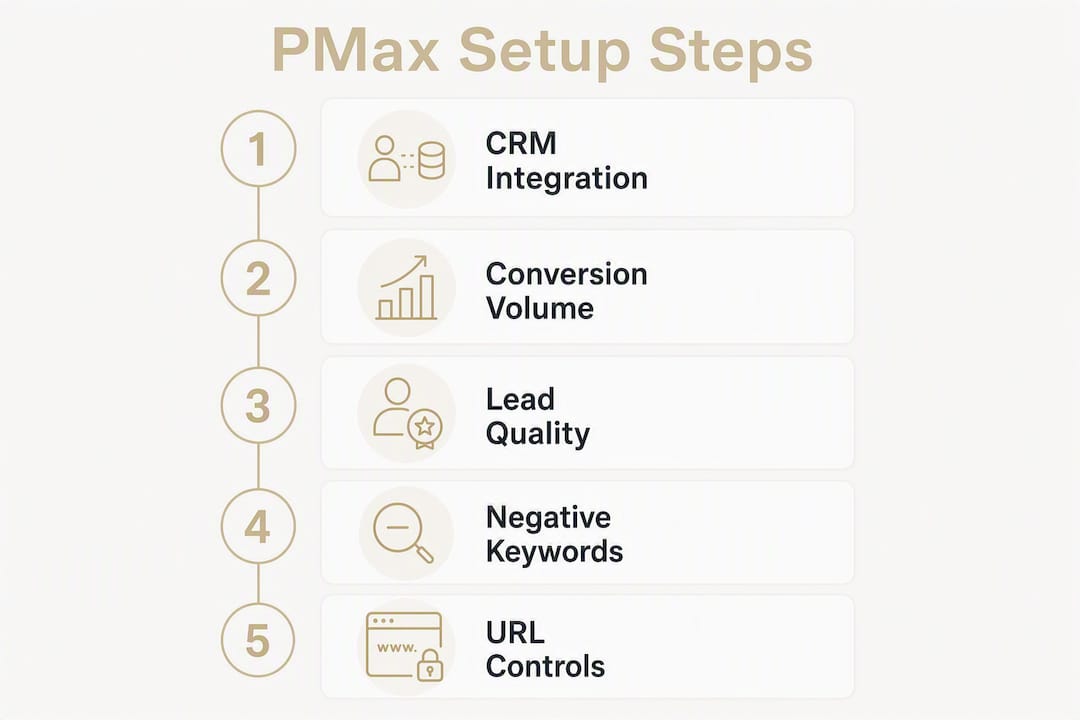 Infographic outlining B2B Performance Max setup steps