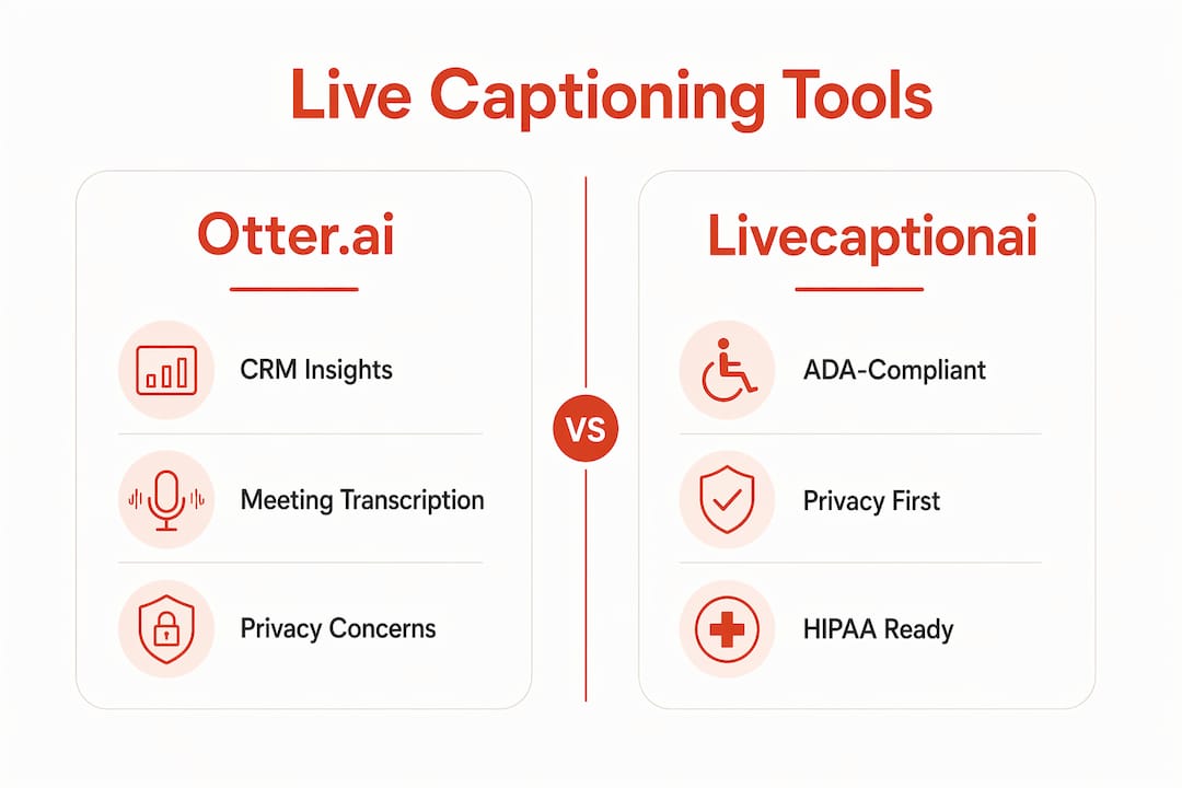 Infographic comparing Otter.ai and Livecaptionai features