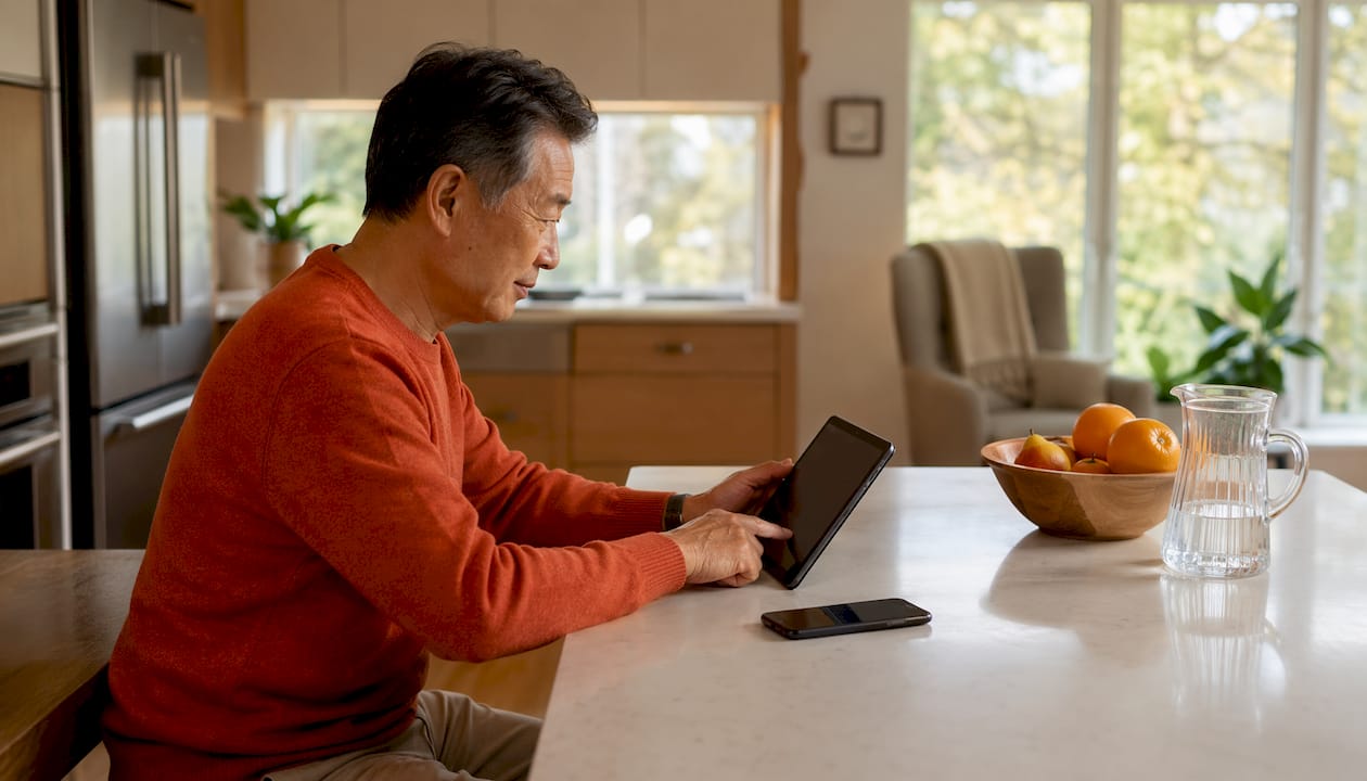 Hands using tablet for privacy-centric live captioning