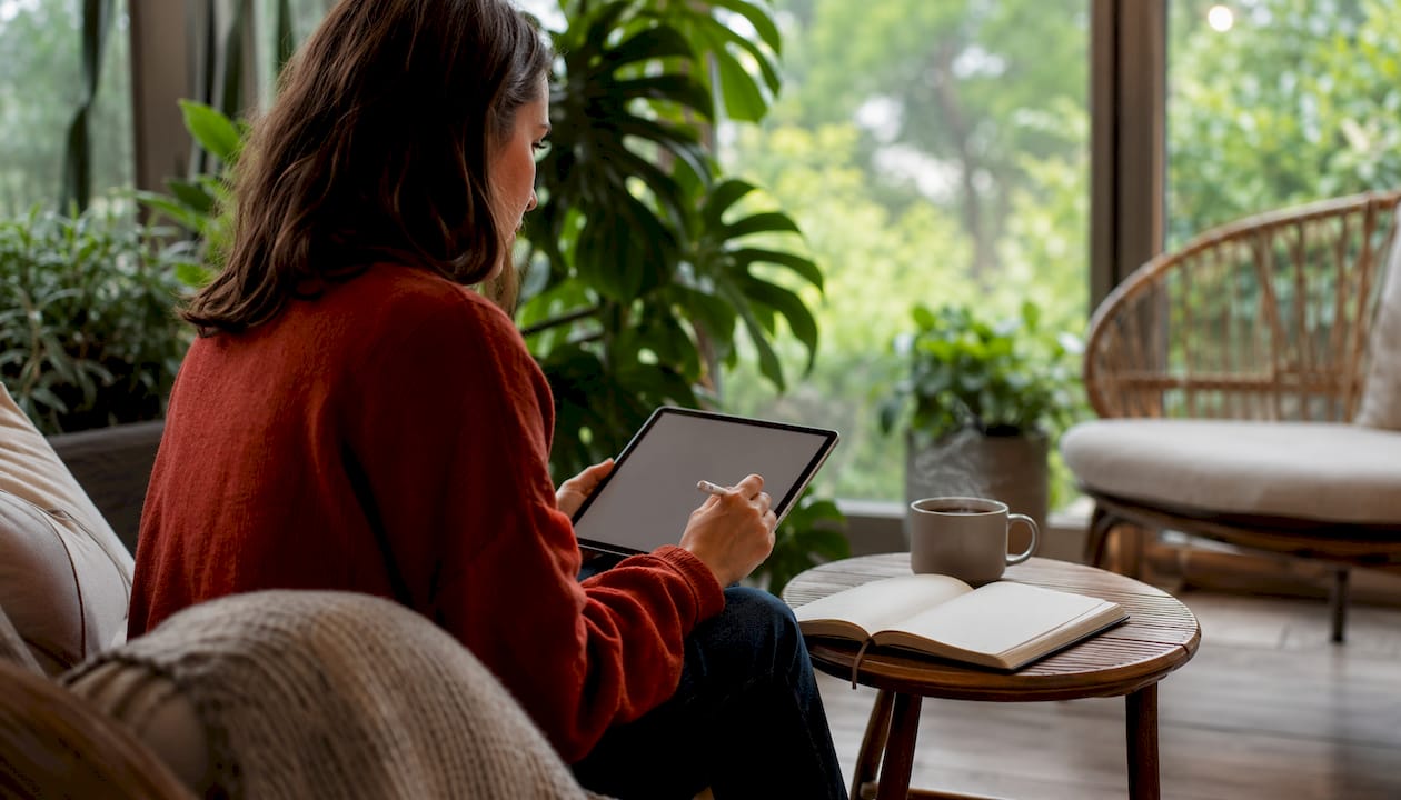 User preparing live captioning on a tablet