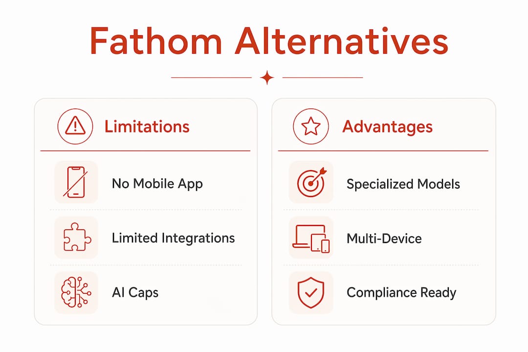 Infographic showing comparison of Fathom limitations and advantages of alternatives