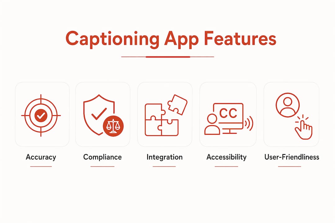 Infographic showing key captioning app features