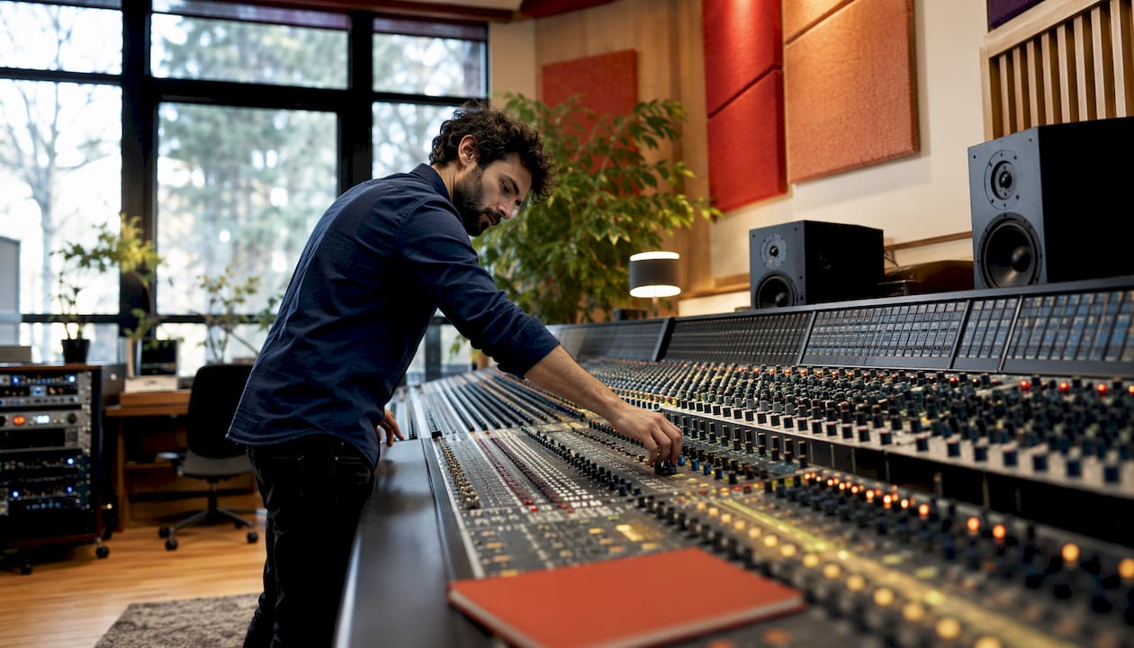 Audio technician adjusting caption export settings