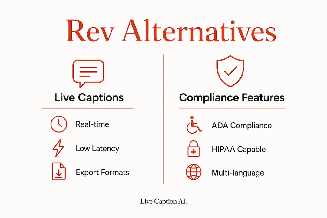Infographic comparing live caption and compliance features