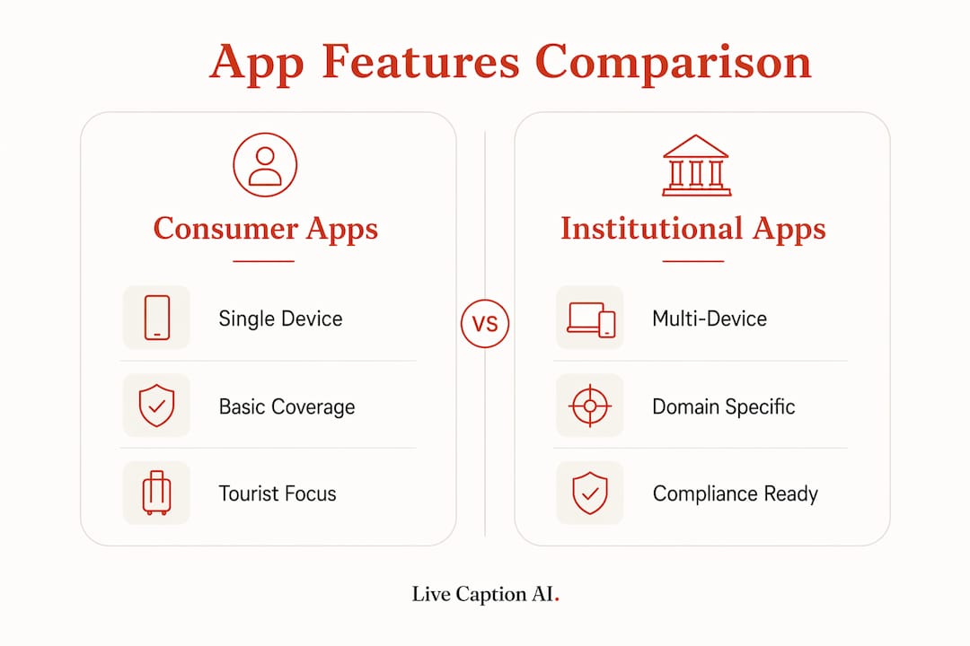 Infographic comparing consumer vs institutional app features