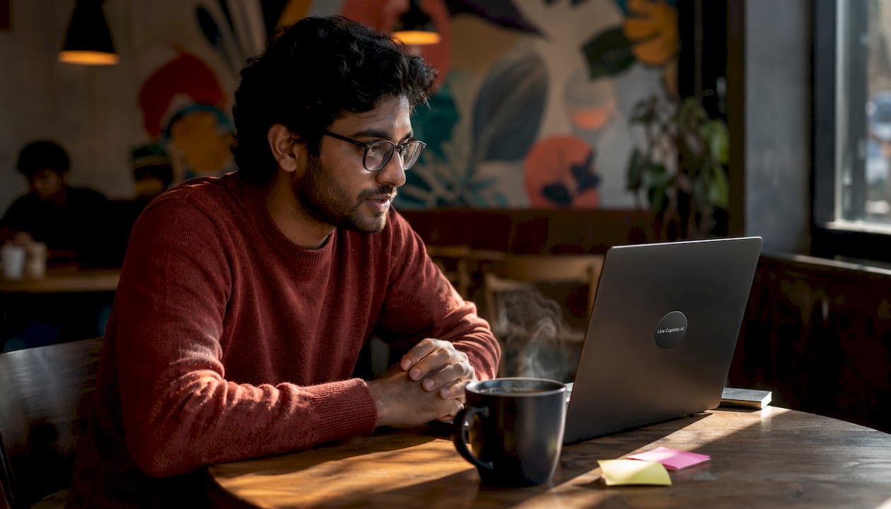 Young man using bot assistant in video meeting