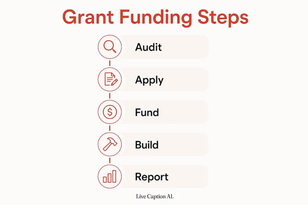Infographic showing five key steps for church accessibility grants