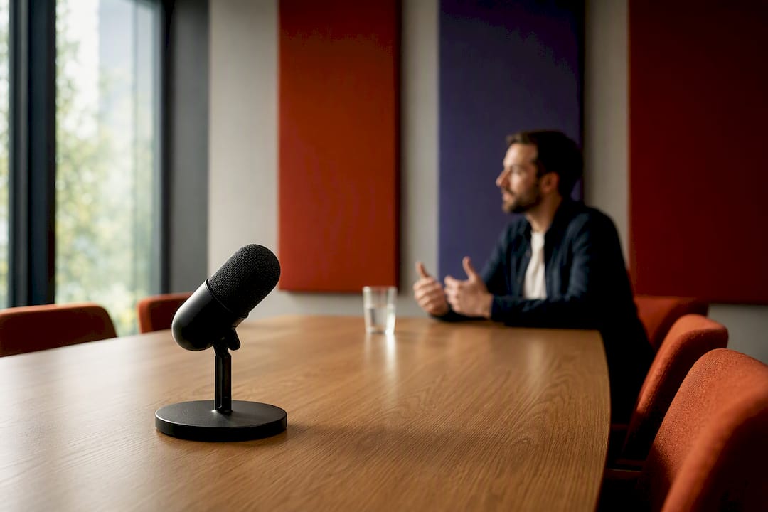 Tabletop microphone positioned near distant speaker