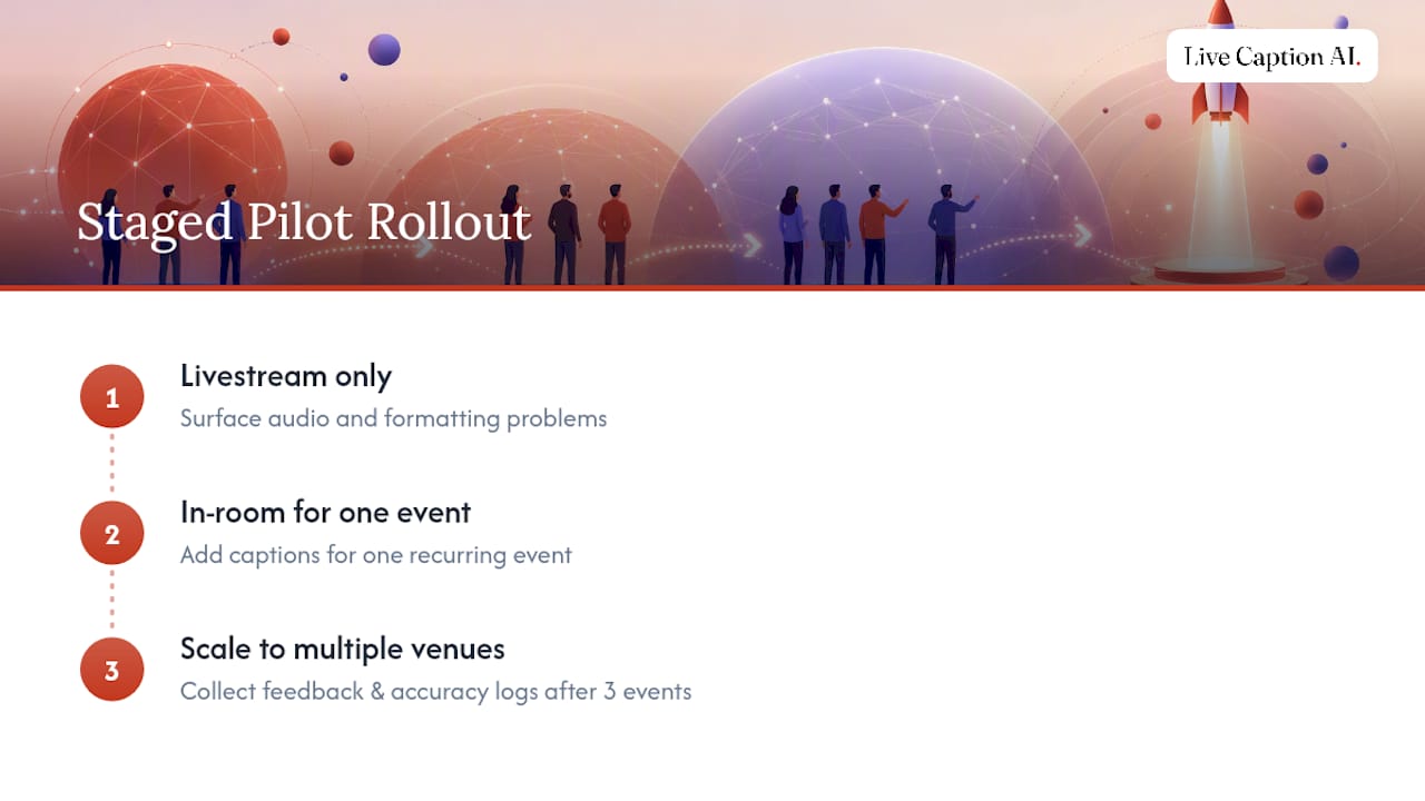 Three-stage live caption rollout