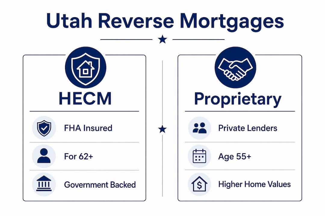 Infographic comparing HECM and Proprietary reverse mortgages in Utah
