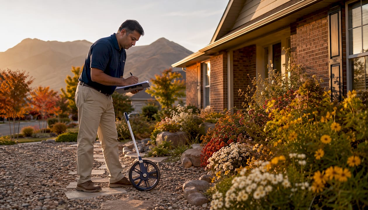 Home appraiser inspecting house exterior